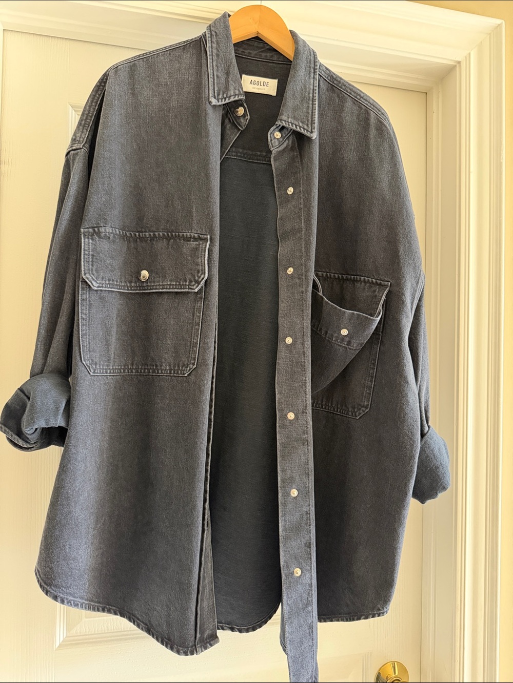 Agolde Washed Charcoal Grey Denim Overshirt